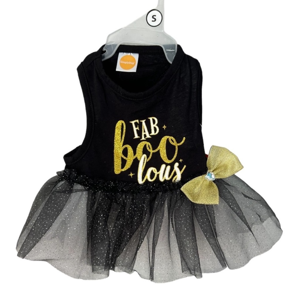 Halloween Pet Costume Fab-Boo-Lous Black and Gold Dog Dress SimplyDog NWT